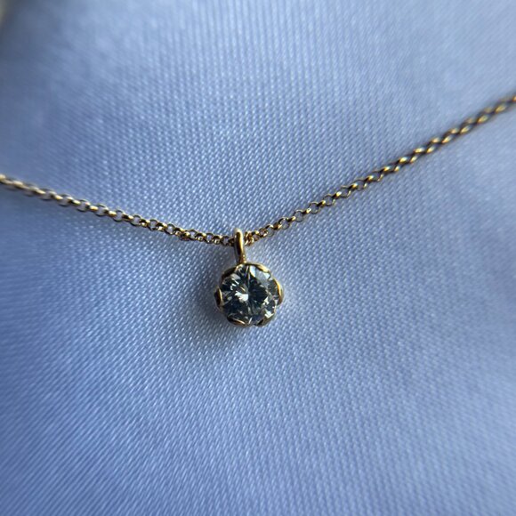 Dainty 18K Solid Gold Bezel Set 0.32 CT Diamond Solitaire Pendant Necklace 15.5" - Picture 5 of 8